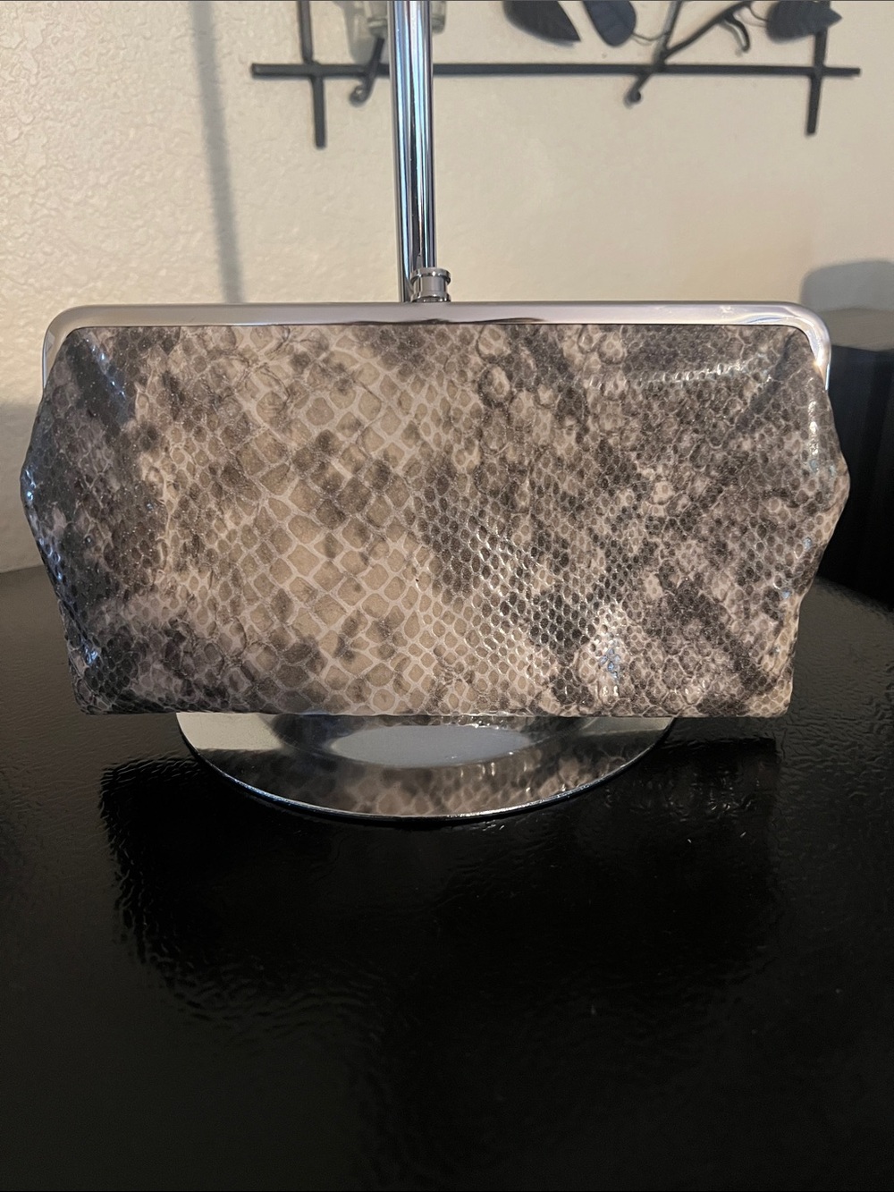 HOBO Gray Snake-Print Clutch with Silver Frame - Picture 2 of 8